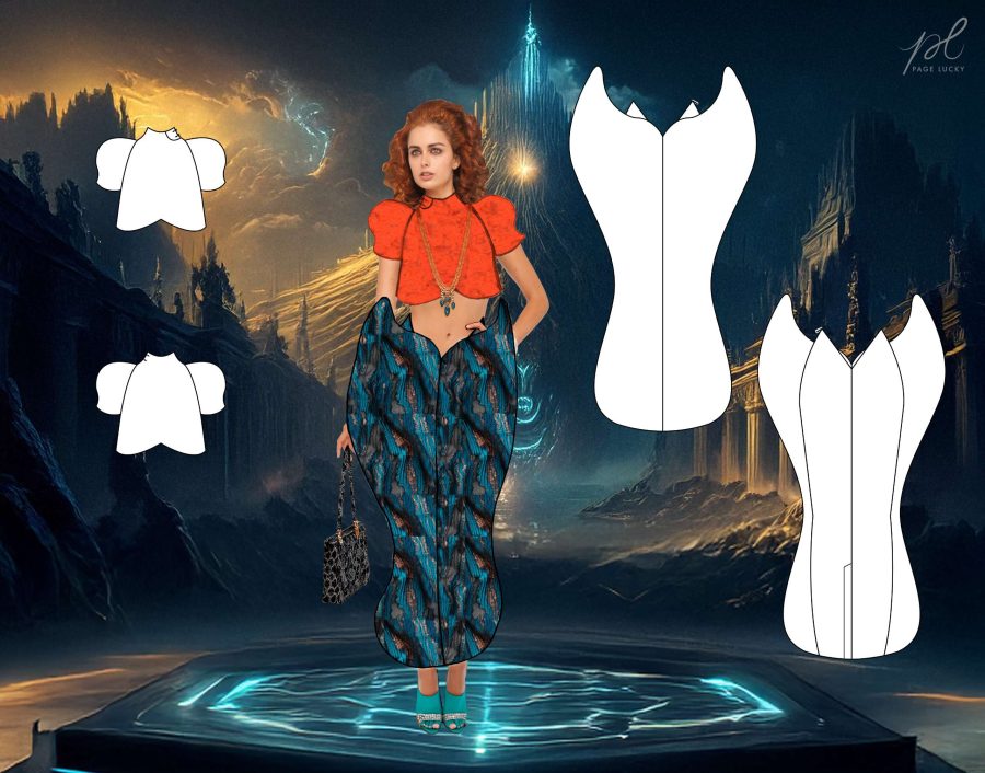 chinese top and bat skirt flats